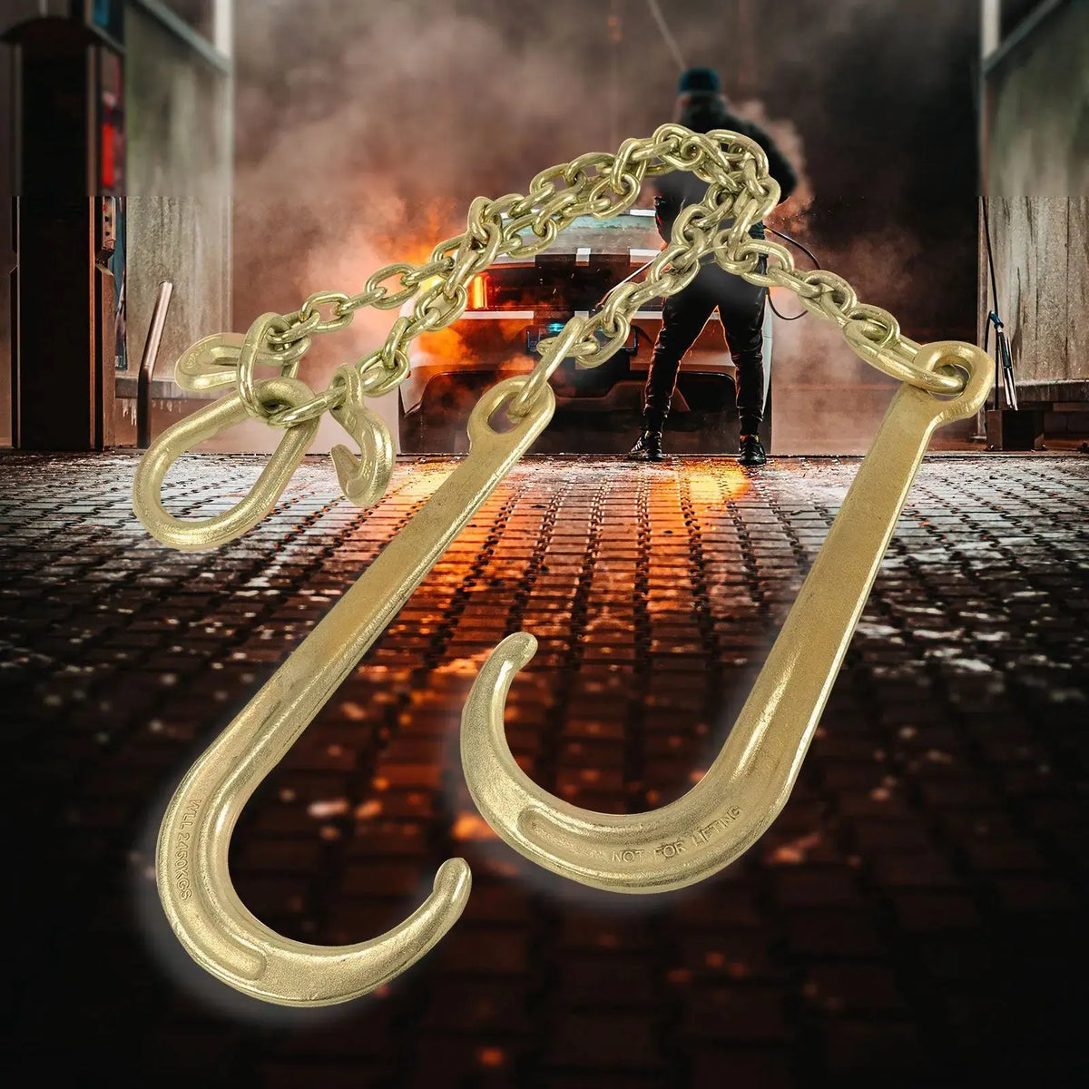 Tow Chain J-Hooks V-Chain Flatbed Truck Rollback Wrecker Carrier 5/16 X 2' G70