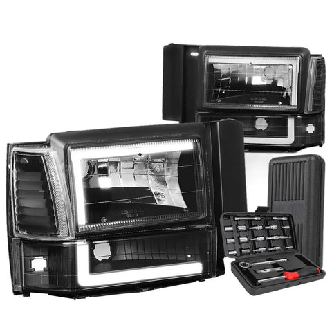 For 03-07 Silverado Smoked Headlight+Bumper+Black Tinted 3D Led Bar Tail Lamp DNA MOTORING