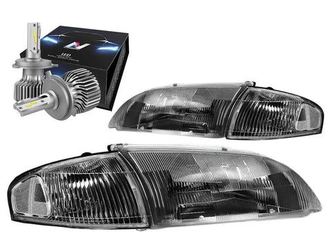 For 1994-2001 Ram 1500 2500 3500 Led Tinted/Amber Headlight W/Led Kit+Cool Fan DNA MOTORING
