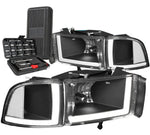 For 1994-2002 Dodge Ram 1500 2500 3500 Led Drl Headlight Lamps+Tools Black/Clear DNA MOTORING