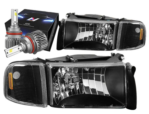 For 1994-2002 Dodge Ram 1500/2500/3500 Pickup Headlight W/Led Slim Style Black Dynamic Performance Tuning