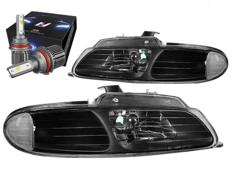 For 1996-2000 Dodge Caravan Oe Style Headlights W/Led Kit+Cool Fan Black/Clear DNA MOTORING