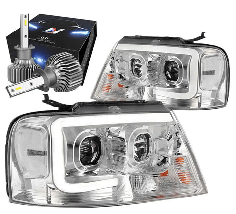 For 1999-2007 Gmc Sierra/Yukon Pair Led Drl Headlight+Bumper Lamps Chrome/Amber DNA MOTORING