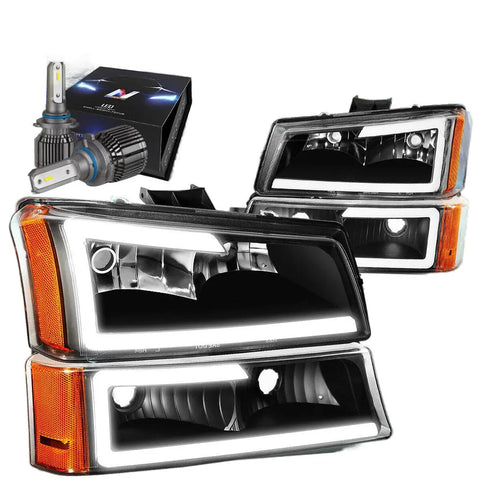 For 2003-2006 Silverado Led Black/Amber Projector Headlight W/Led Kit+Cool Fan DNA MOTORING