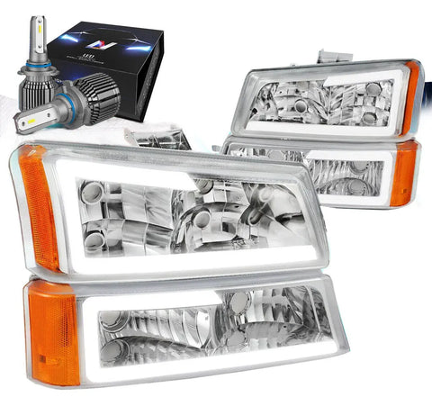 For 2003-2006 Silverado Led Chrome/Amber Projector Headlight W/Led Kit+Cool Fan Dynamic Performance Tuning