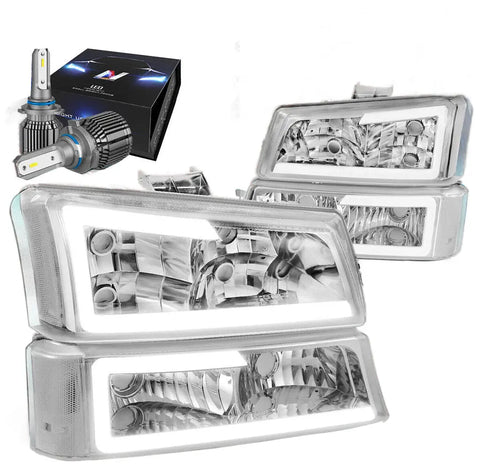 For 2003-2006 Silverado Led Chrome/Clear Projector Headlight W/Led Kit+Cool Fan Dynamic Performance Tuning