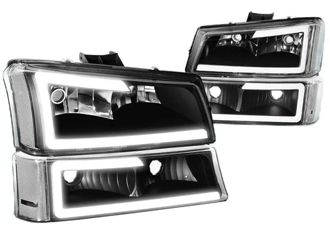 For 2003-2007 Chevy Silverado Avalanche Led Drl Bumper Headlight Black Clear DNA MOTORING