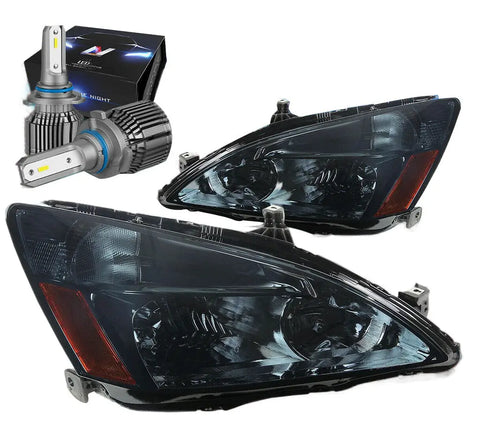 For 2003-2007 Honda Accord 2Dr/4Dr Headlight Lamps W/Led Kit+Cool Fan Smoked Dynamic Performance Tuning