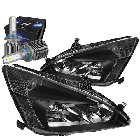 For 2003-2007 Honda Accord Coupe/Sedan Headlights W/Led Kit+Cool Fan Assembly DNA MOTORING