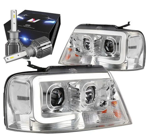 For 2004-2008 Ford F150 Led Drl Projector Headlight Lamp W/Led + Cool Fan Chrome DNA MOTORING