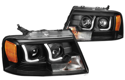 For 2004-2008 Ford F150 Lincoln Mark Lt Led Drl Projector Headlight Black Amber DNA MOTORING