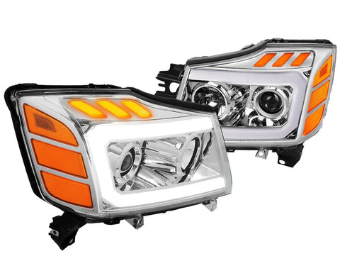 For 2004-2015 Titan Armada Led Drl Turn Signal Projector Headlight Chrome/ Amber DNA MOTORING