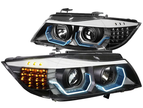 For 2006-2008 Bmw E90 325I 328I 335I Led Signal Blue 3D Drl Projector Headlight Dynamic Performance Tuning