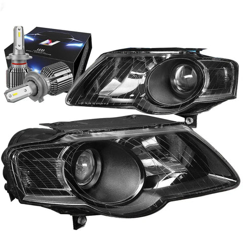 For 2006-2010 Vw Passat Projector Headlight Lamps W/Led Kit+Cooling Fan Black DNA MOTORING