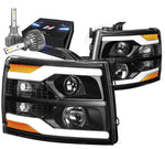 For 2007-2013 Chevy Silverado Drl Projector Headlight W/Led Kit Slim Style Black DNA MOTORING