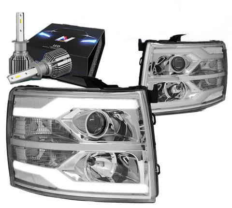 For 2007-2013 Chevy Silverado Projector Headlights W/Led Kit+Cool Fan Chrome Dynamic Performance Tuning