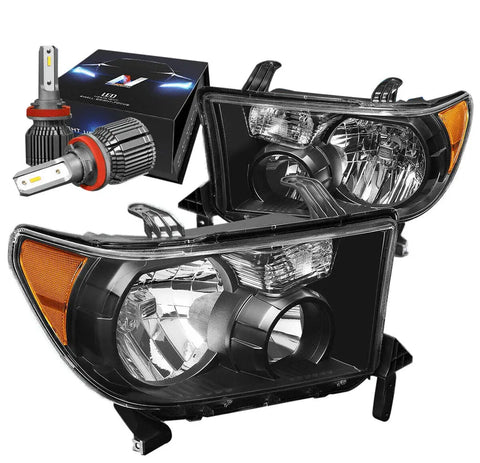 For 2007-2013 Sequoia Tundra Headlights W/Led Hid Kit+Cooling Fan Smoked/Amber DNA MOTORING