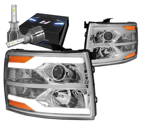 For 2007-2013 Silverado Drl Tube Projector Headlight W/Led Kit+Cool Fan Chrome Dynamic Performance Tuning