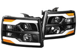 For 2007-2014 Chevy Silverado Dual Led Drl Projector Headlight/Lamp Black/Amber DNA MOTORING