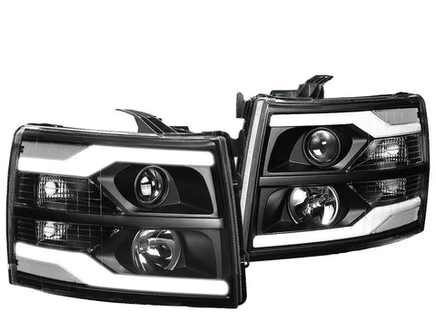 For 2007-2014 Chevy Silverado Dual Led Drl Projector Headlight/Lamps Black/Clear DNA MOTORING