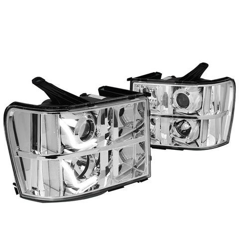 For 2007-2014 Gmc Sierra Pickup Chrome/Clear Led Drl Projector Headlight Lamps DNA MOTORING