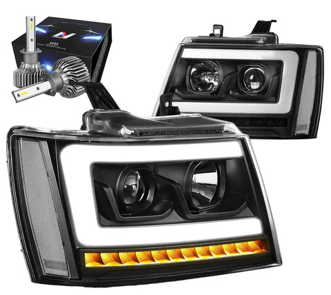 For 2007-2014 Silverado 1500 Led Drl Black/Clear Headlight W/Led Kit+Cool Fan DNA MOTORING