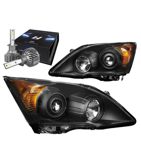 For 2008-2012 Honda Accord Coupe Projector Headlights W/Led Kit+Cool Fan Black DNA MOTORING