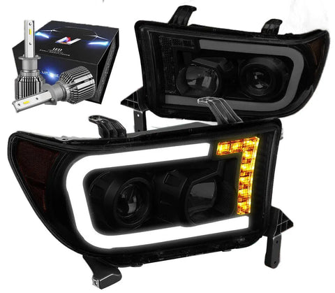 For 2008-2017 Toyota Tundra Drl Projector Headlight W/Led Kit+Cool Fan Tinted Dynamic Performance Tuning