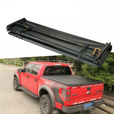 For 2009-2014 Ford F-150 F150 On Top 4-Fold 6.5Ft Bed Truck Soft Tonneau Cover BLACKHORSERACING
