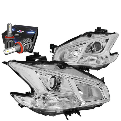 For 2009-2014 Nissan Maxima Projector Headlights W/Led Kit+Cooling Fan Chrome DNA MOTORING
