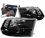 For 2009-2018 Ram 1500/2500/3500 Signal Headlight Lamps W/Led Kit+ Fan Black DNA MOTORING
