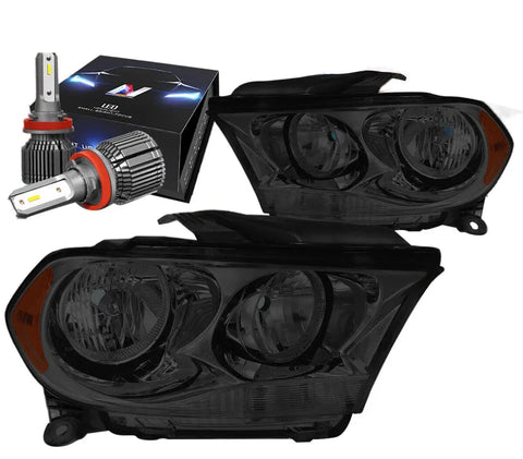 For 2011-2013 Dodge Durango Side Signal Headlight Lamps W/Led Kit+ Fan Smoked Dynamic Performance Tuning