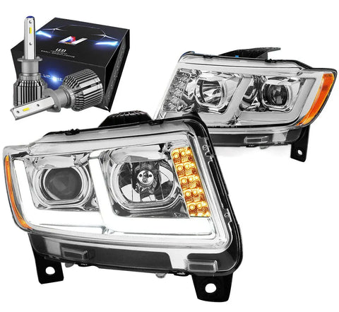 For 2011-2013 Grand Cherokee Led Drl Projector Headlight W/Led Kit+ Fan Chrome Dynamic Performance Tuning