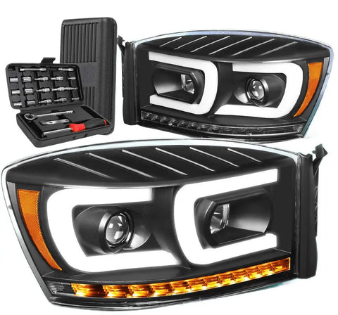 For 2011-2016 Ford F250 Drl Halo Projector Headlight W/Led Kit Slim Style Black DNA MOTORING