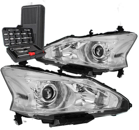For 2013-2015 Nissan Altima Chrome Housing Clear Side Projector Headlight+Tools DNA MOTORING
