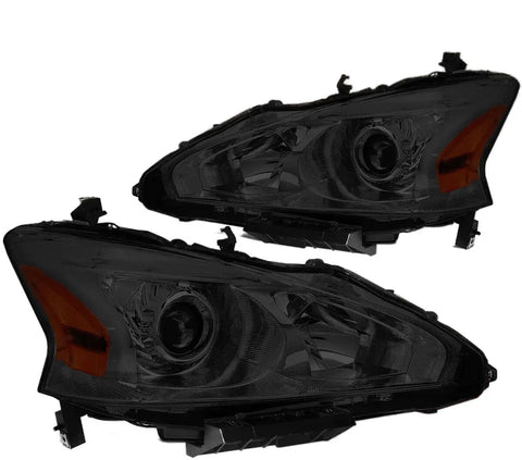 For 2013-2015 Nissan Altima Sedan Pair Projector Headlight Lamp Set Smoked Amber DNA MOTORING