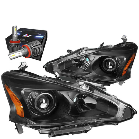 For 2013-2015 Nissan Altima Sedan Projector Headlight W/Led Kit+Cool Fan Black DNA MOTORING