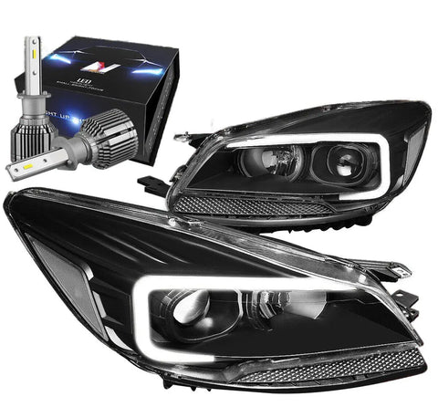For 2013-2016 Escape Drl Tube Bar Projector Headlight W/Led Kit+Cool Fan Black DNA MOTORING