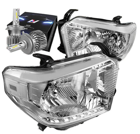 For 2014-2020 Toyota Tundra Headlight Lamps W/Led Kit+Cool Fan Chrome Housing Dynamic Performance Tuning