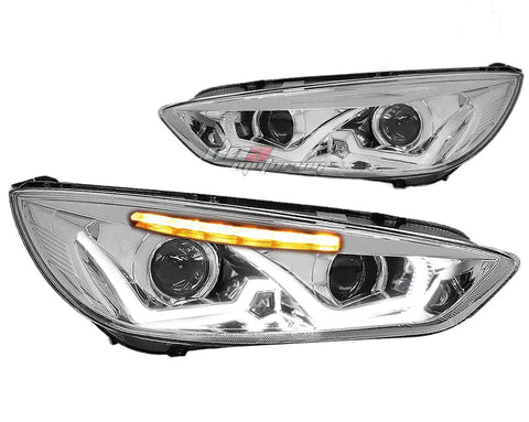 For 2015-2018 Ford Focus Led Drl+ Turn Signal Projector Headlight Chrome Clear DNA MOTORING