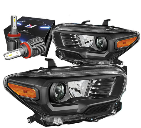 For 2016-2020 Toyota Tacoma Headlight Lamps W/Led Kit+Cooling Fan Black/Amber Dynamic Performance Tuning