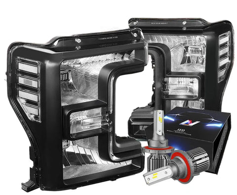 For 2017-2019 Ford Super Duty F250/350/450 Sd Headlight W/Led Kit+ Fan Black Dynamic Performance Tuning