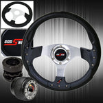 For 86-98 Rx7 Black Carbon Fiber Silver Steering Wheel + Black Hub Extender AJP DIST