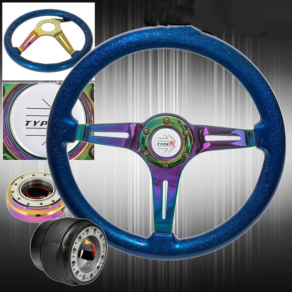 For 9401 Integra Metallic Blue Neo Chrome Steering Wheel + Slim Quick Dynamic Performance Tuning