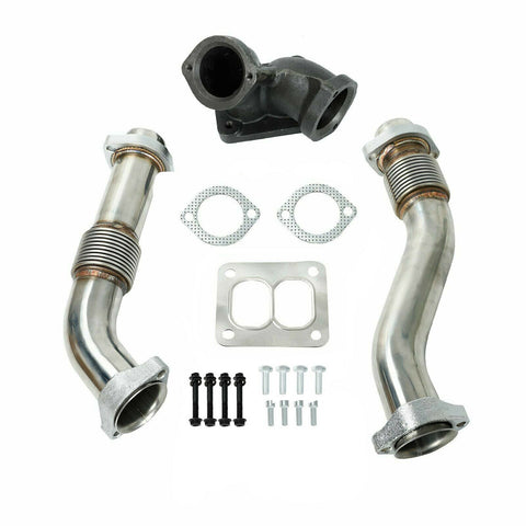 For 94-97 Ford 7.3 7.3L Powerstroke Diesel 304 Stainless Bellowed Uppipe Kit SILICONEHOSEHOME
