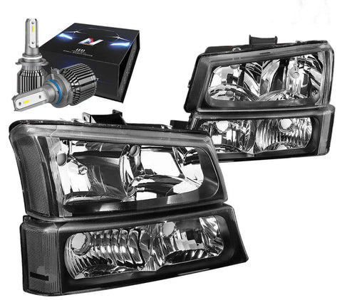 For Chevy Silverado 14-15 Projector Led Bar /Drl Black Housing Amber Headlights DNA MOTORING