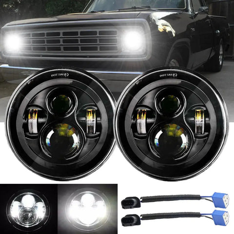 For Dodge D100 D200 D300 Pickup 7Inch Round Led Headlights Hi/Lo Sealed Beam 2X EB-DRP