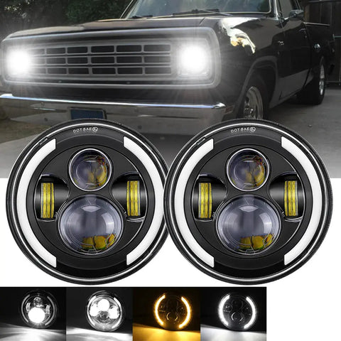 For Dodge W100 W200 W300 Pickup 7Inch Round Led Headlights Halo Drl Hi/Lo Beam EB-DRP