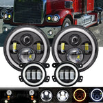 For Freightliner Coronado 7Inch Round Led Headlights + 4Inch Led Fog Light Combo EB-DRP