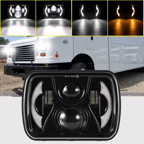 For Freightliner Mt-35 Mt-45 Mt-55 Step Van Dot 5X7" 7X6 Led Headlight Hi Lo Drl EB-DRP